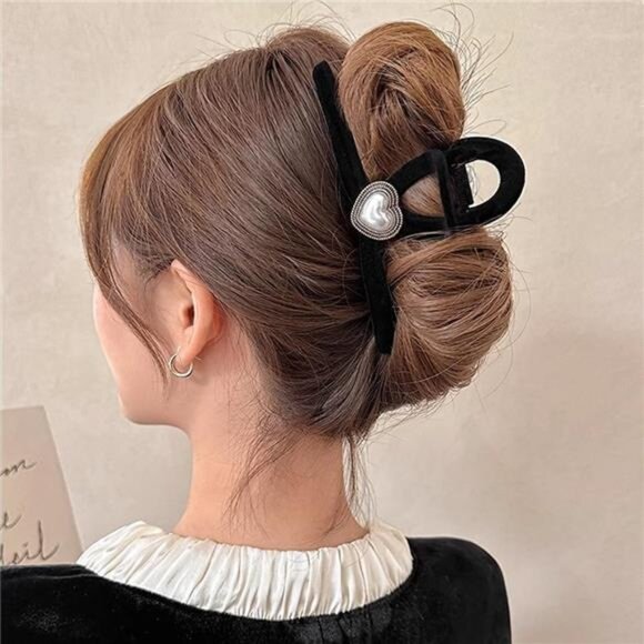 2 PCS Large Pearl Hair Clips, Cute Flocking Pearl Hair Claw Clips - Picture 2 of 7